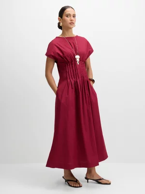 Exact Women's Burgundy Cinched Waist Dress