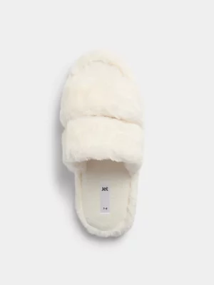 Jet Women’s Ecru Fur Double Vamp Opentoe Slippers