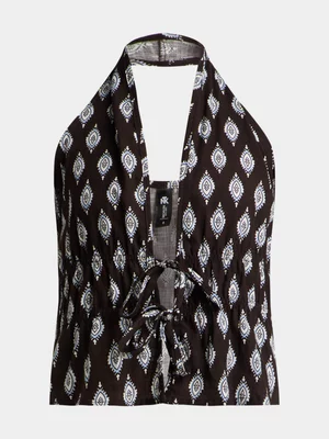 Jet Teen Girls Brown Tribal Print Halterneck Top