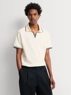 Markham Men's Tipped Rever Collar Milk and Navy Golfer 