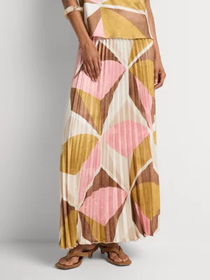 Pleated Satin Concealed Waistband Maxi Skirt