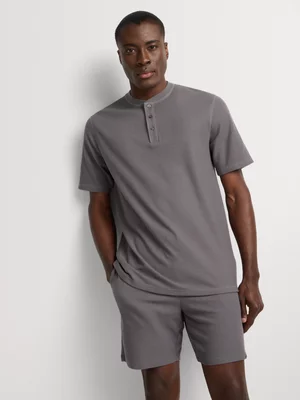 Markharm Men's Regular Fit Waffle Henley Charcoal Sleepwear Top