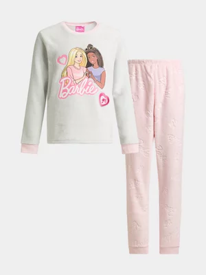 Jet Older Girls Barbie Grey & Pink Coral Fleece PJ Set