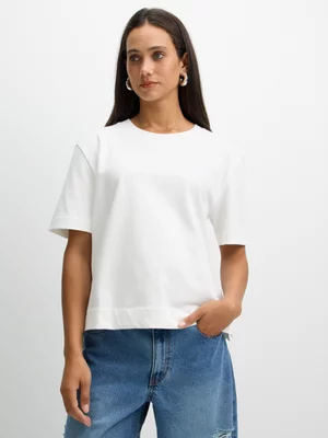 Jet Women’s Cream Heavy Knit Plain Short Sleeve T-Shirt