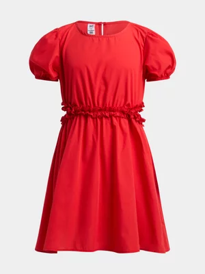 Jet Older Girls Red Frill Poplin Dress