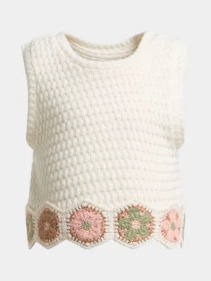 Jet Younger Girls Cream Crochet Vest