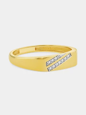 Yellow Gold Diamond Dual Diagonal Channel Ring