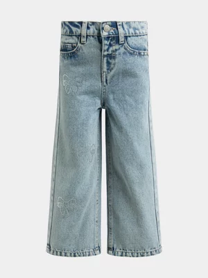 Jet Younger Girls Light Blue Diamante Wide leg Denim Pants