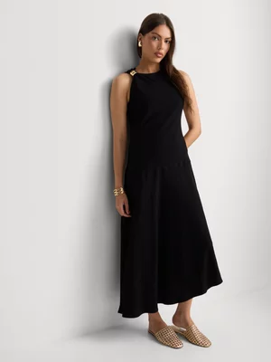 Draped Hardware Detail Column Dress