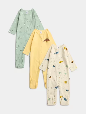 Jet Baby Boy Multi Pastels Dino 3 Pack Sleepsuits