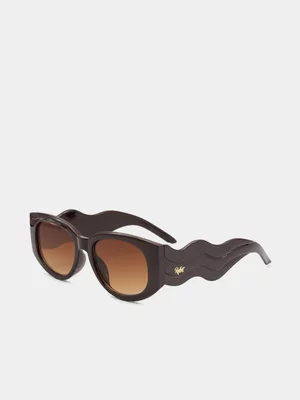 Redbat Women's Wave Oval Black Sunglasses