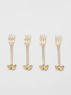 AH Gold Ginkgo Cake Forks Set of 4