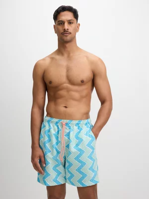 Exact Men's Blue Zig Zag Print Swim Shorts 