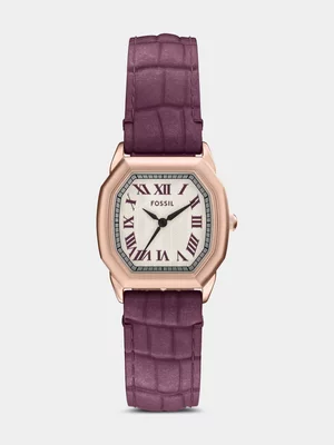 Fossil Harlow Rose Plated Stainless Steel Berry Leather Watch