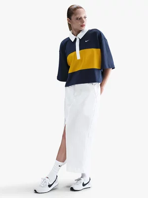 Nike Women's Oversized Short-Sleeve Navy/Yellow Polo Top