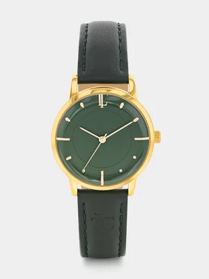 Legacy Milano Gold Plated Green Dial Green Leather Watch 32mm