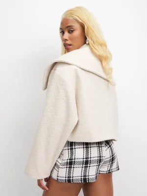 The FIX Women's White  Borg Wide Lapel Jacket