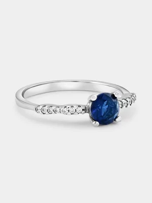 Sterling Silver Sapphire Blue Cubic Zirconia Round Solitaire Ring