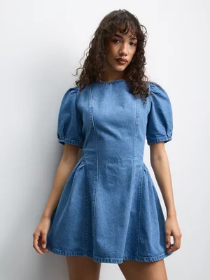 The FIX Women's Medium Wash Puff Sleeve Denim Dress