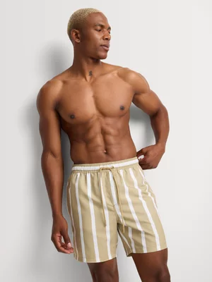 Markham Men's Regular Fit Vertical Stripe Natural Swim Shorts