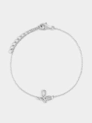 Sterling Silver Lab Grown Diamond Open Butterfly Bracelet