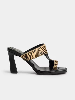Luella Square Tiger Print Toe Loop Heels