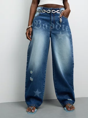 The FIX Women's Mid-Wash 'Baddie' Star Barrel Denim 