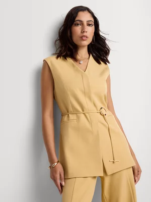 Sleeveless Belted Blazer