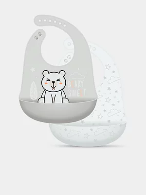 Bear Grey 2-Pack Silicone Bibs