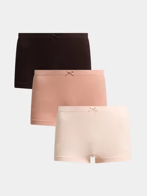 Jet Women's 3PK Chocolate Pale Pink Rib Seamless Briefs