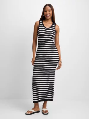 Exact Women's Black & White Striped Crochet Knit Dress