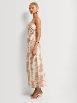 Tie Dye Print Boobtube Column Maxi Dress 
