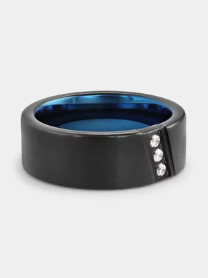 Black Plated Tungsten Lab Grown Diamond Diagonal Trio Ring