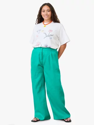 Women's Me&B Green Linen Wide Leg Pants