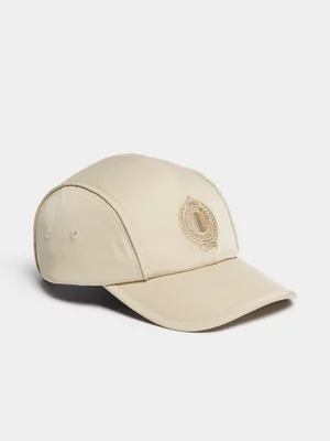 Fabiani Men's Natural Beige Piping and Crest Peak Cap