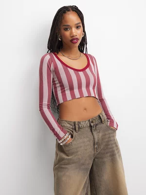 The FIX Women's Burgundy Stripe Seamless Top