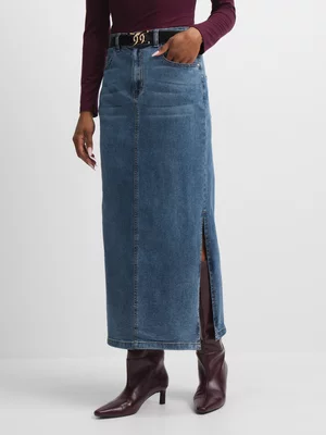 Exact Women's Mid Wash Long Denim Skirt