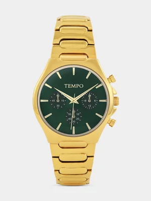 Tempo Gold Plated Green Dial Chrono-Look Bracelet Watch