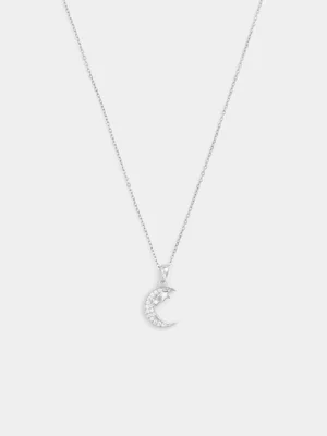 Sterling Silver Cubic Zirconia Moon & Stars Pendant