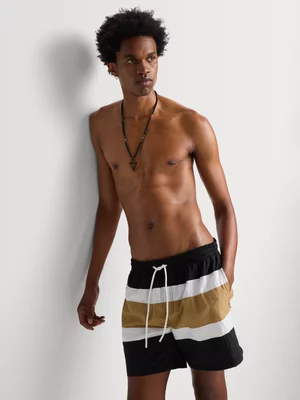 Markham Men's 3tone Colourblock Camel/Black/White Swimshorts