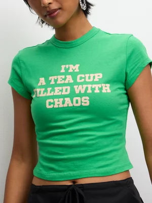 The FIX Women's Green Teacup Filled with Chaos Graphic Top
