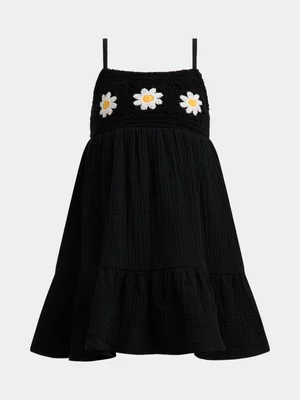 Exact Older Girl's Black Crochet Floral Dress