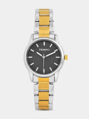 Tempo Gold Plated Black Dial Two-Tone Bracelet Watch