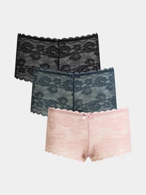 Jet Women’s Petrol Black And Blush 3 Pack Lace Boy Leg