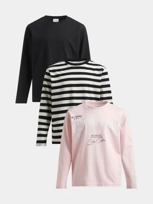 Girls Long Sleeve T-Shirt 3 Pack