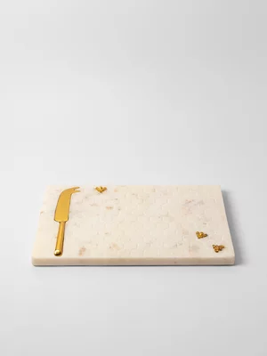 Honeycomb Marble Cheese Board & Knife Set 30cm