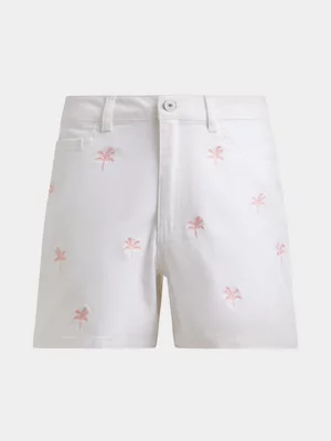 Exact Older Girl's White Embroidered Denim Shorts