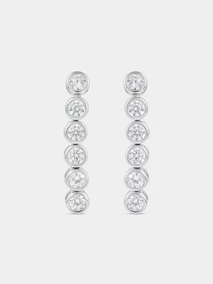 Sterling Silver Cubic Zirconia Round Bezel Drop Earrings