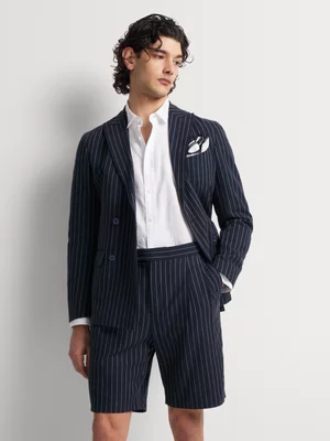 Fabiani Men's Navy Peak Lapel Stripe Suit Shorts