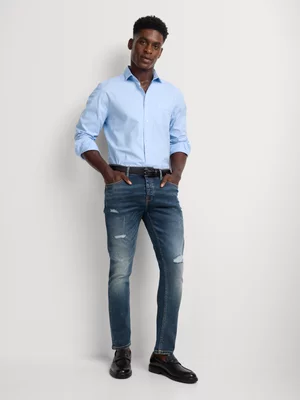 Relay Jeans Men's Skinny Rip & Repair Indigo Denim